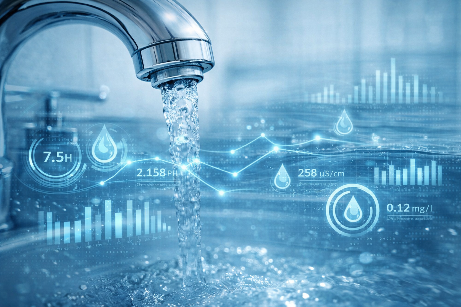 Ai generated image, that shows drinking water and data analysis